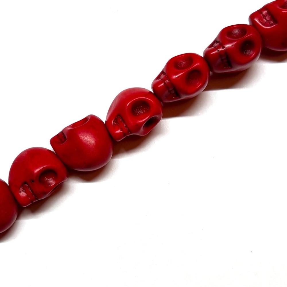 $1 Clearance Red Vertical Howlite Skull Beads 13mm X 12mm X 10mm (12)